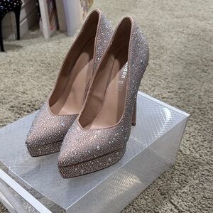 Madden Girl Sparkling Rhinestone Heels - Tan